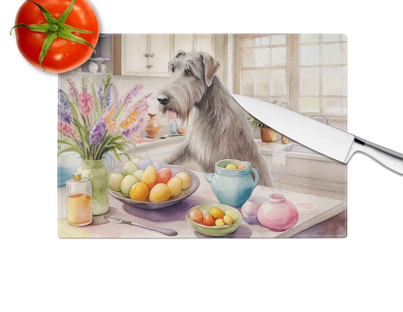 Decorating Easter Irish Wolfhound Glass Cutting Board