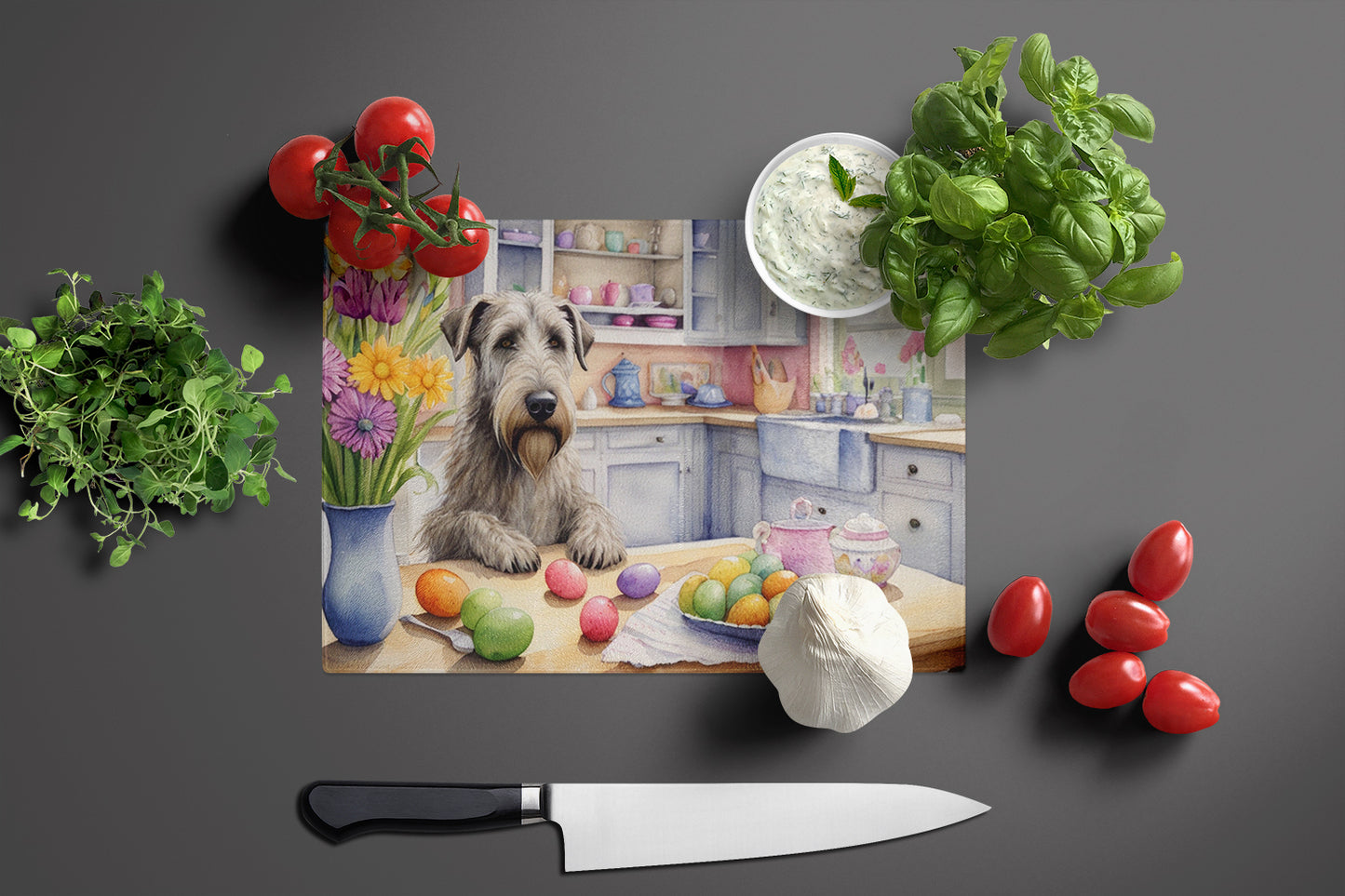 Decorating Easter Irish Wolfhound Glass Cutting Board