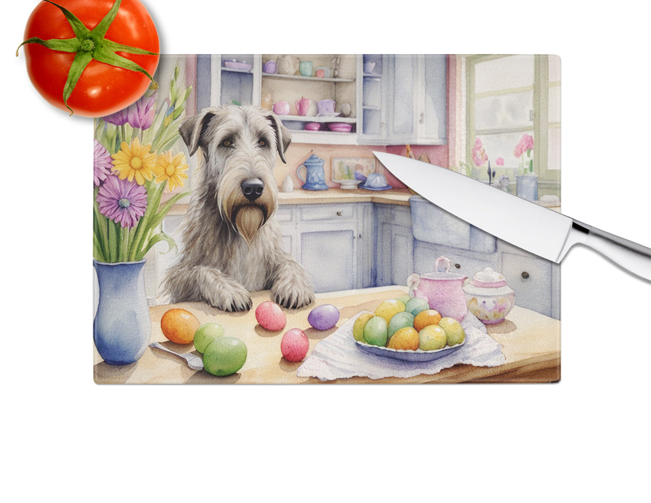 Decorating Easter Irish Wolfhound Glass Cutting Board