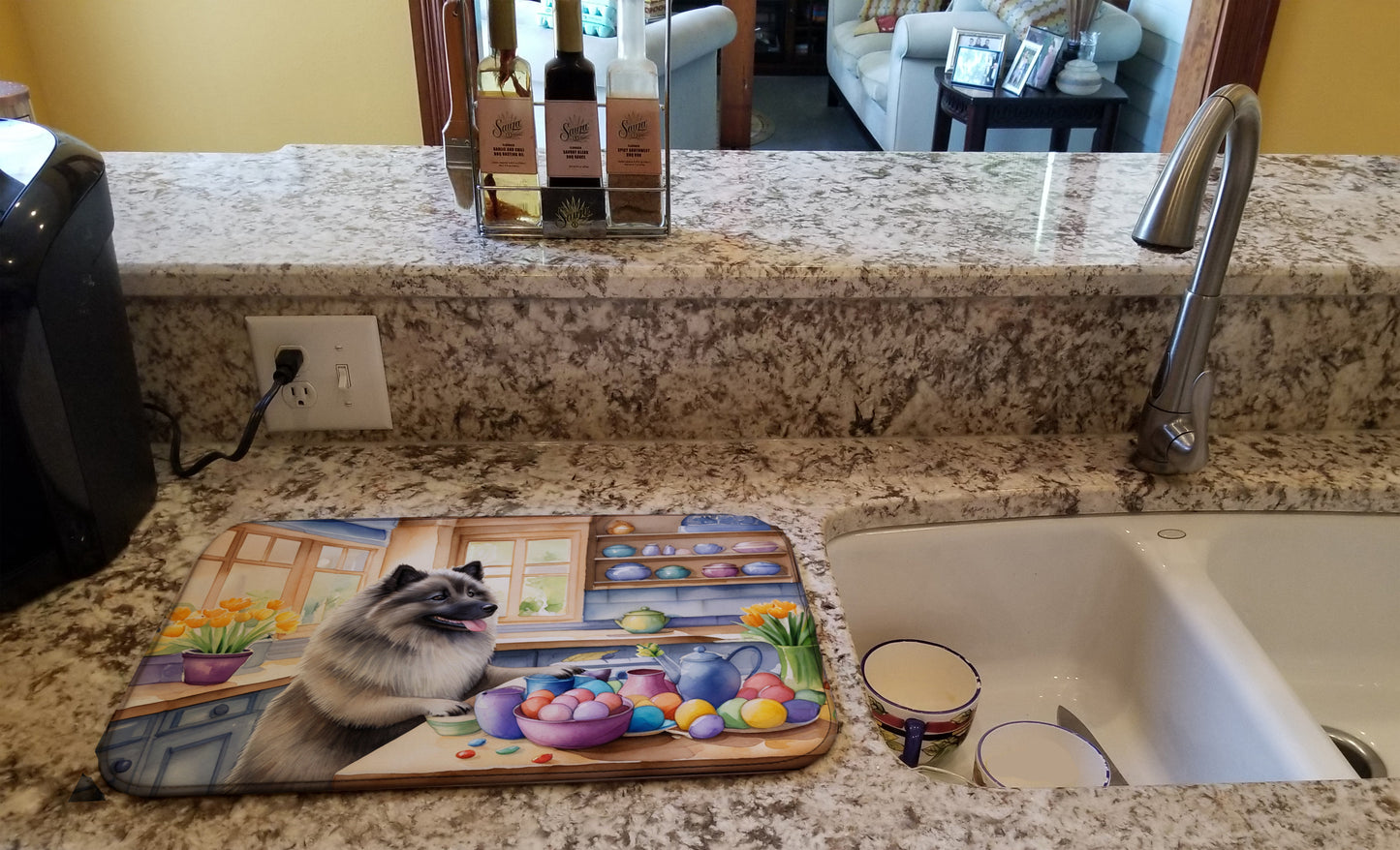 Decorating Easter Keeshond Dish Drying Mat