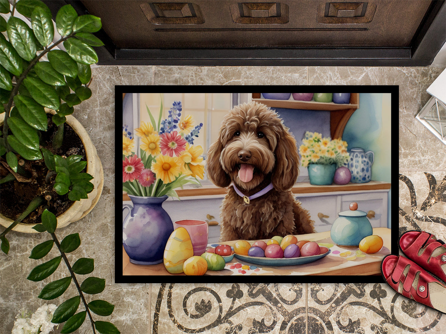 Decorating Easter Labradoodle Doormat