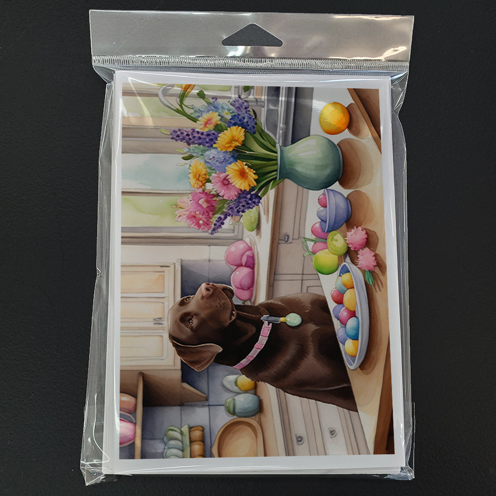 Decorating Easter Chocolate Labrador Retriever Greeting Cards Pack of 8