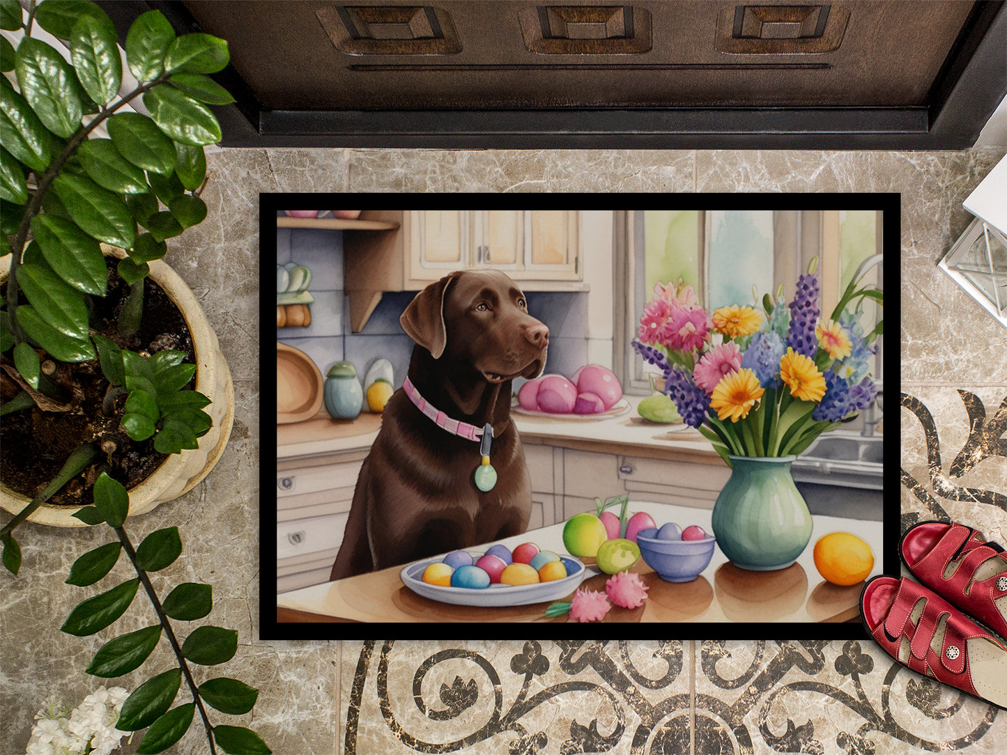 Decorating Easter Chocolate Labrador Retriever Doormat