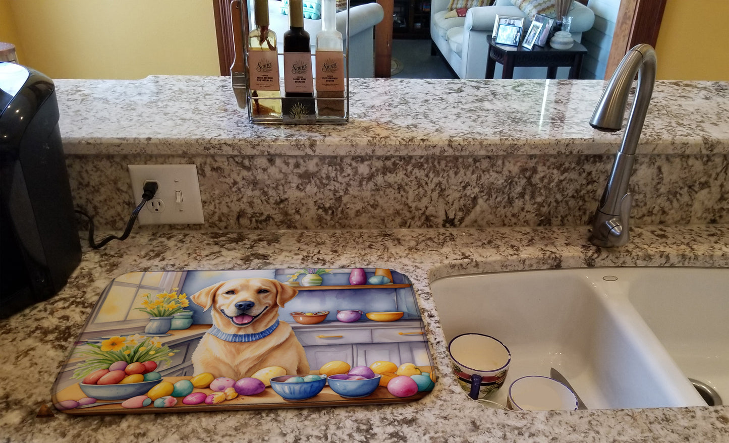 Decorating Easter Yellow Labrador Retriever Dish Drying Mat