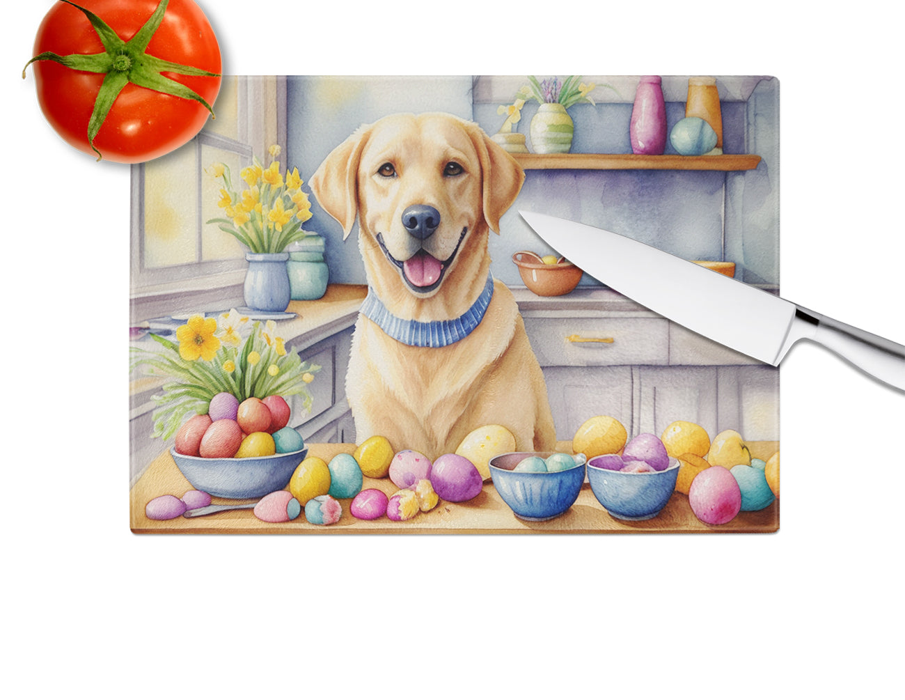 Decorating Easter Yellow Labrador Retriever Glass Cutting Board