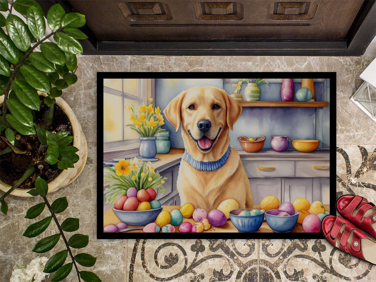 Decorating Easter Yellow Labrador Retriever Doormat