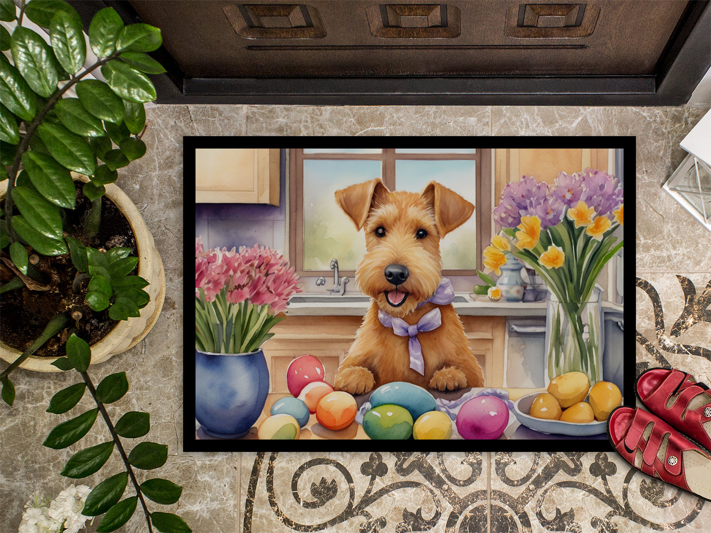 Decorating Easter Lakeland Terrier Doormat