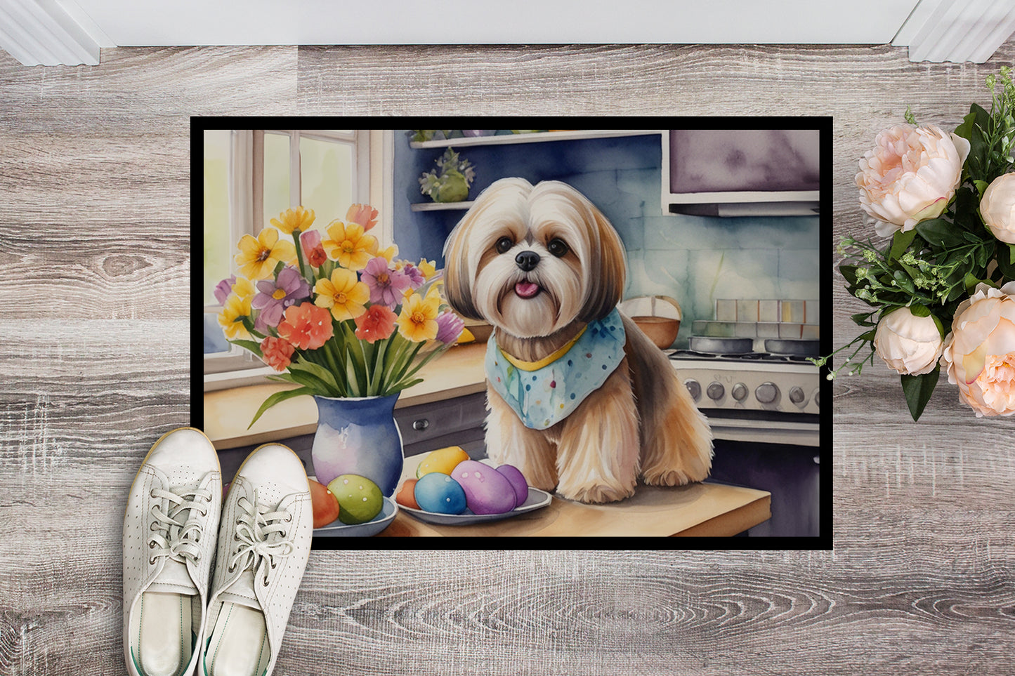 Decorating Easter Lhasa Apso Doormat