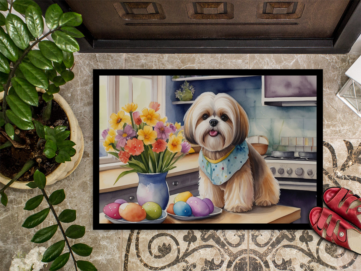 Decorating Easter Lhasa Apso Doormat