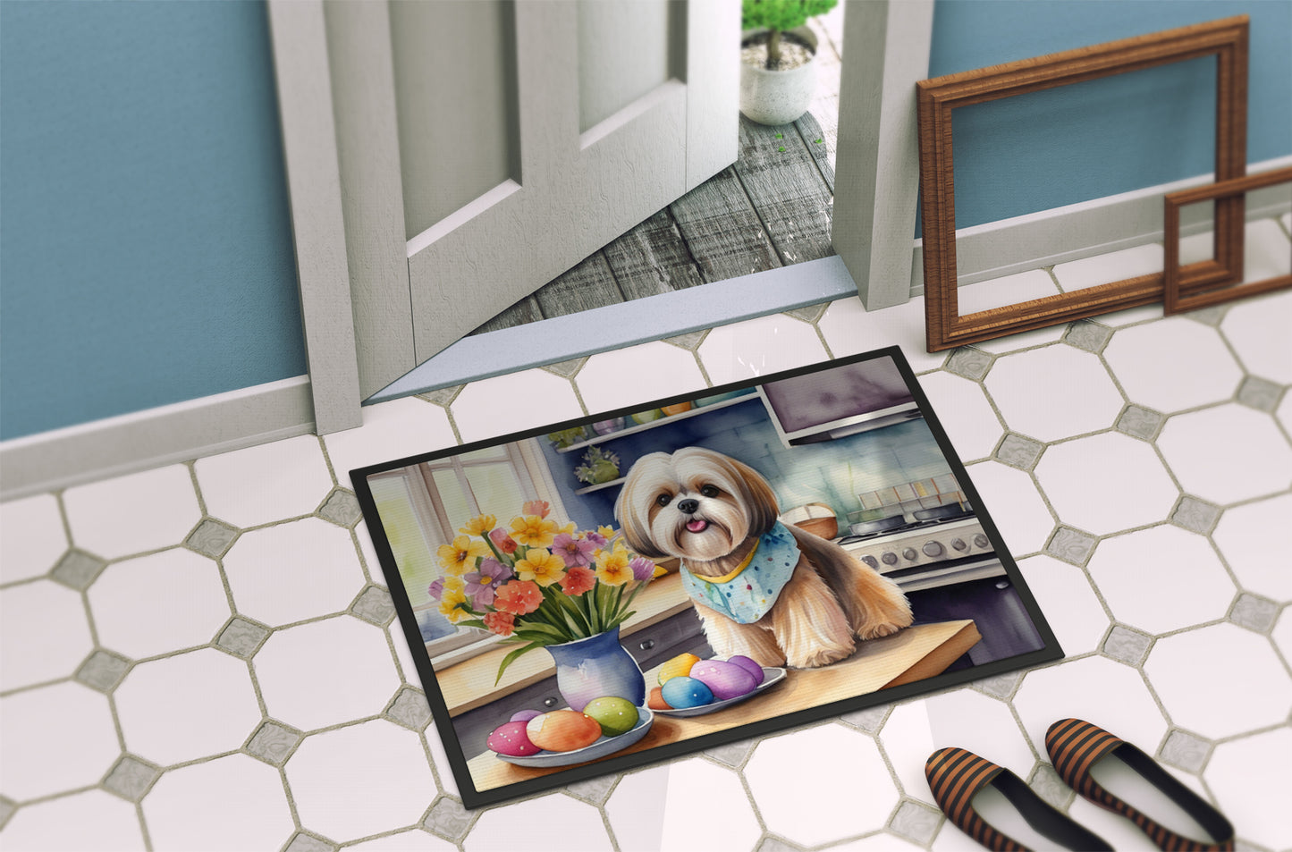 Decorating Easter Lhasa Apso Doormat