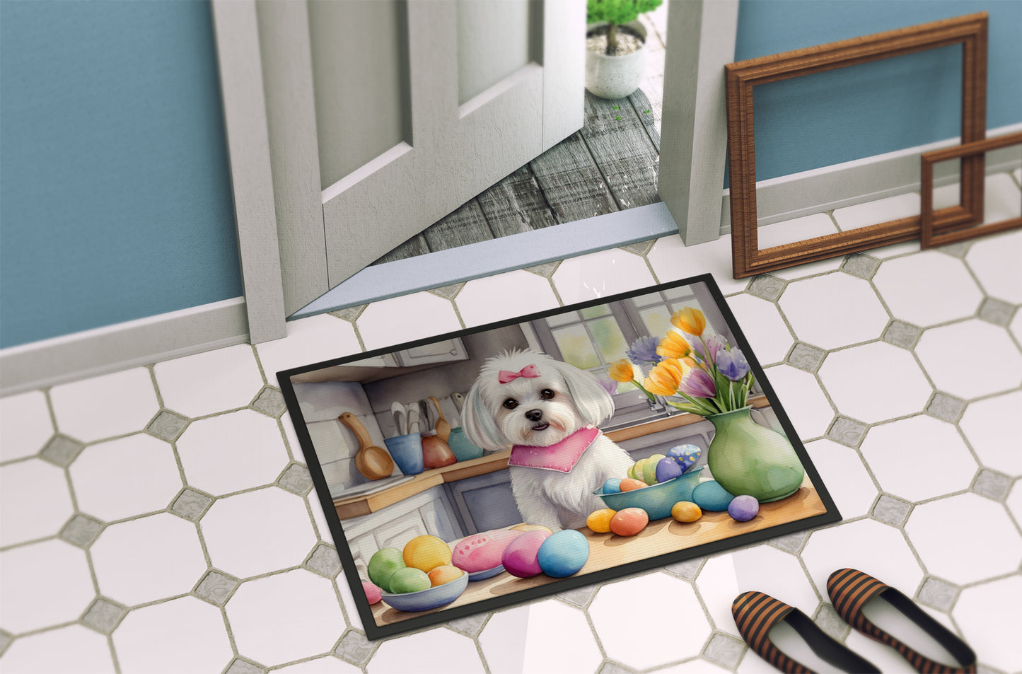 Decorating Easter Maltese Doormat