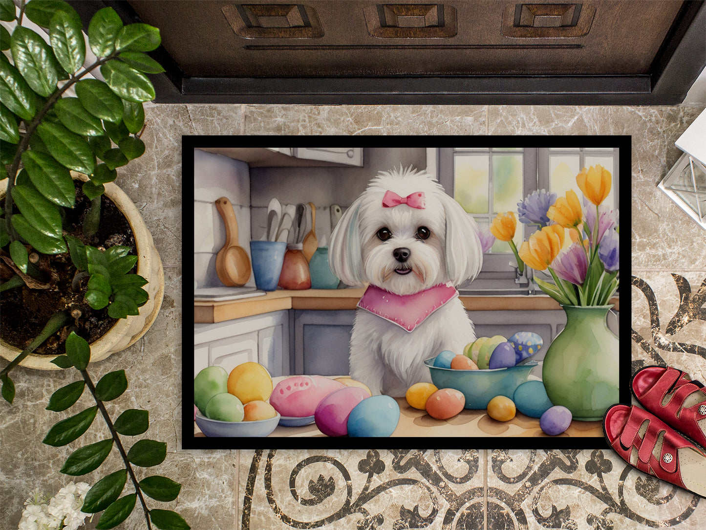 Decorating Easter Maltese Doormat