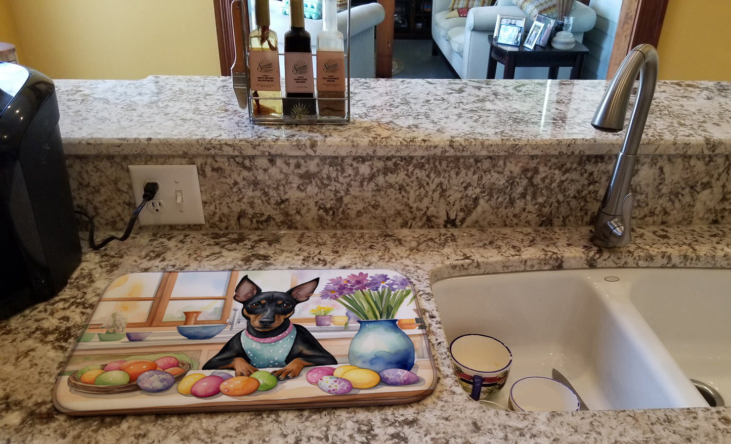 Decorating Easter Manchester Terrier Dish Drying Mat