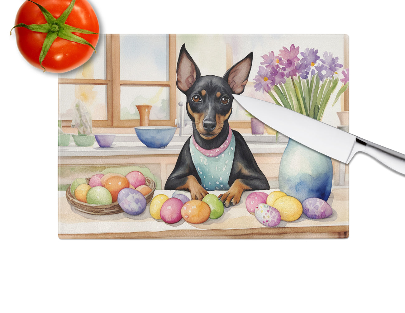 Decorating Easter Manchester Terrier Glass Cutting Board