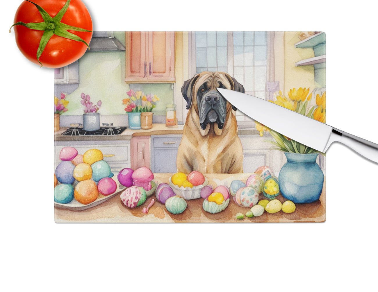 Decorating Easter Mastiff Glass Cutting Board