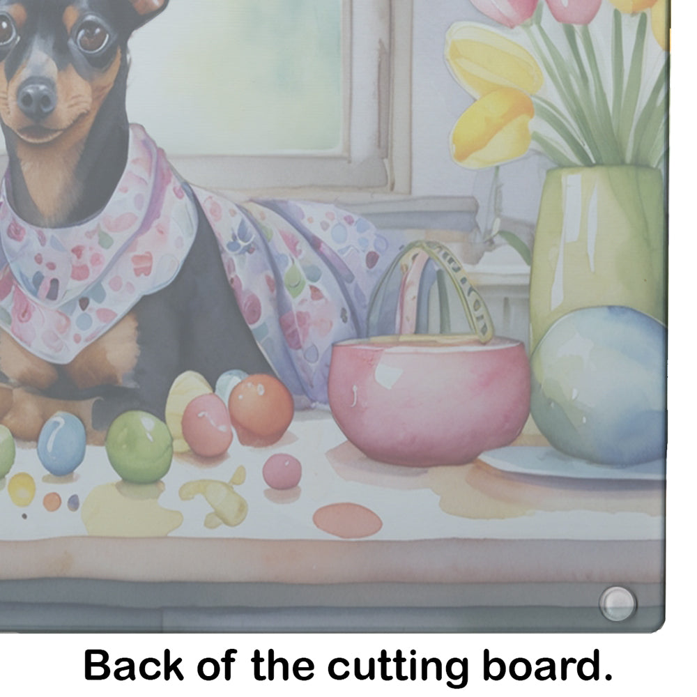 Decorating Easter Miniature Pinscher Glass Cutting Board