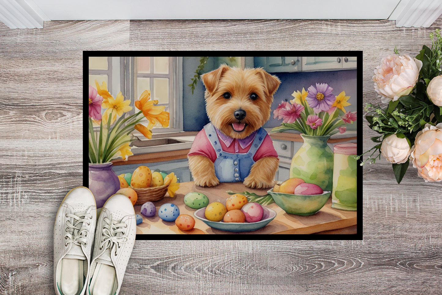 Decorating Easter Norfolk Terrier Doormat