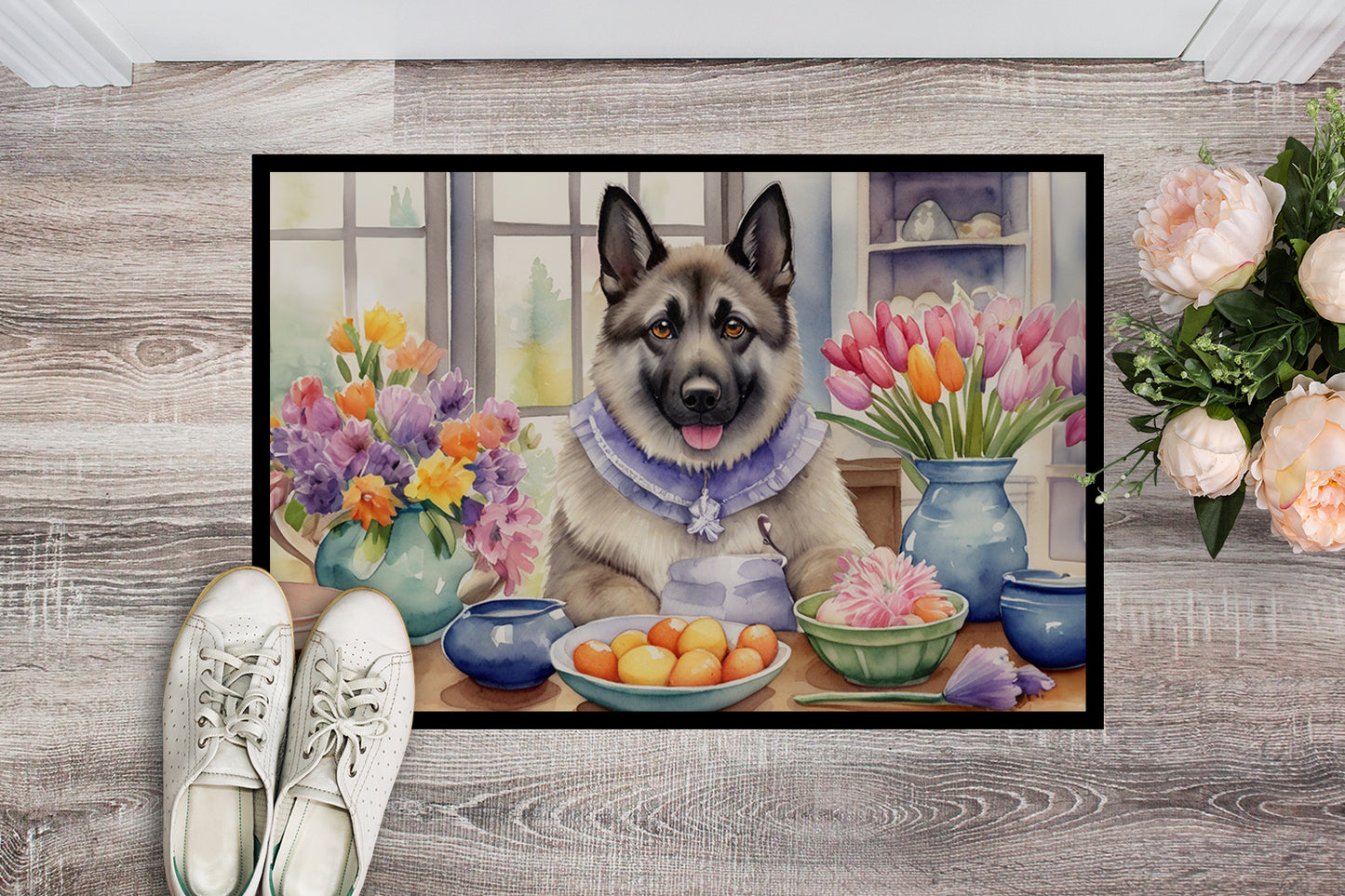 Decorating Easter Norwegian Elkhound Doormat