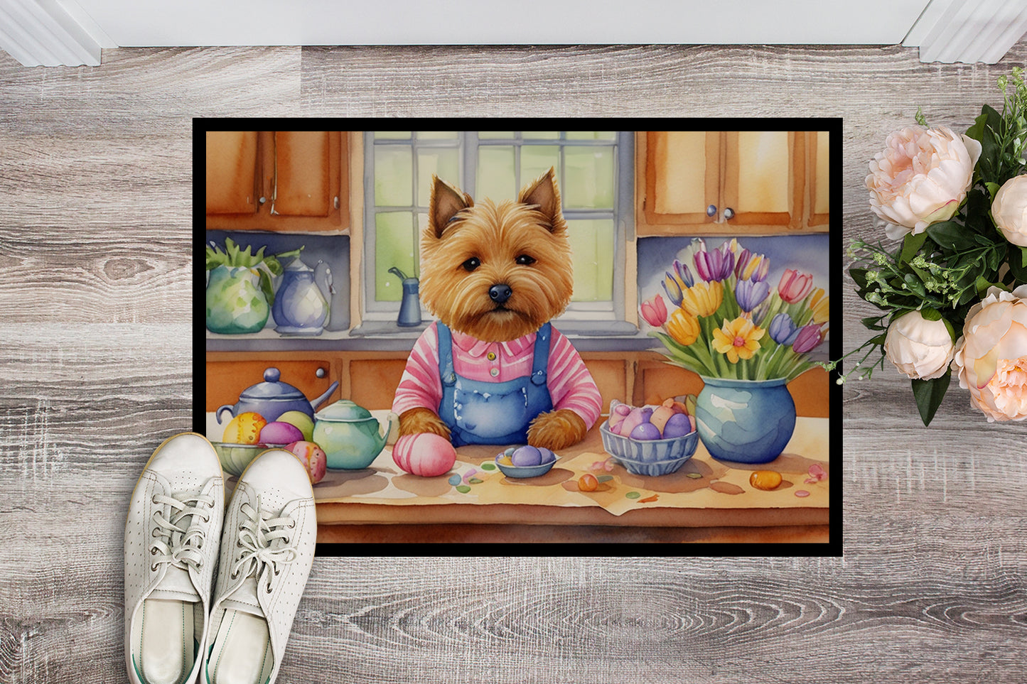 Decorating Easter Norwich Terrier Doormat