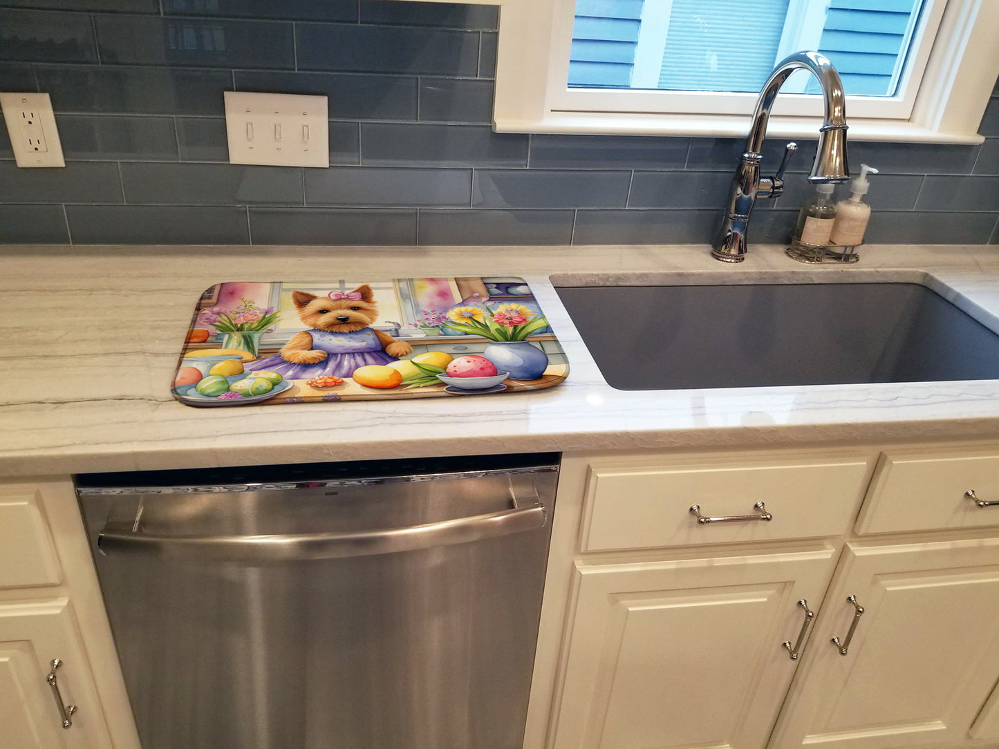 Decorating Easter Norwich Terrier Dish Drying Mat