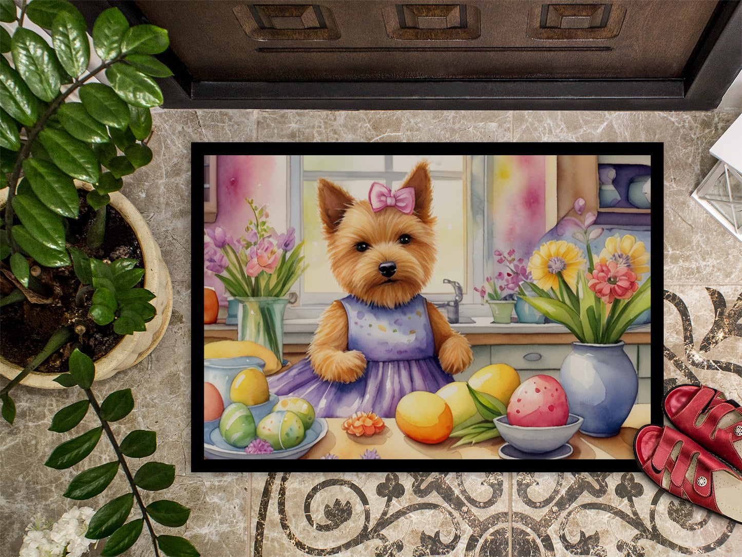 Decorating Easter Norwich Terrier Doormat