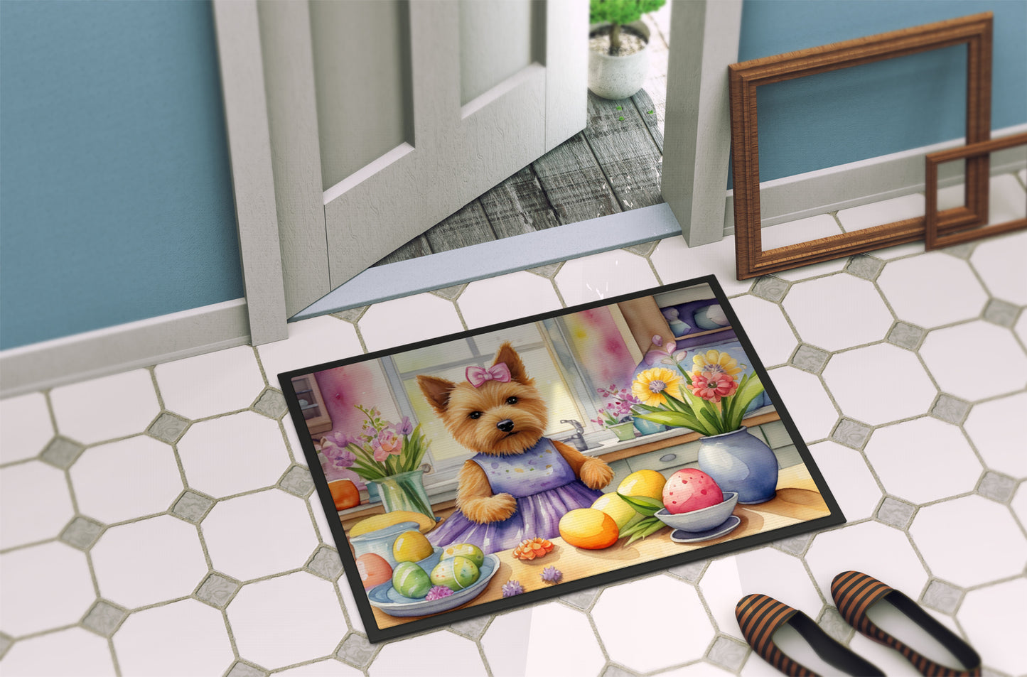 Decorating Easter Norwich Terrier Doormat