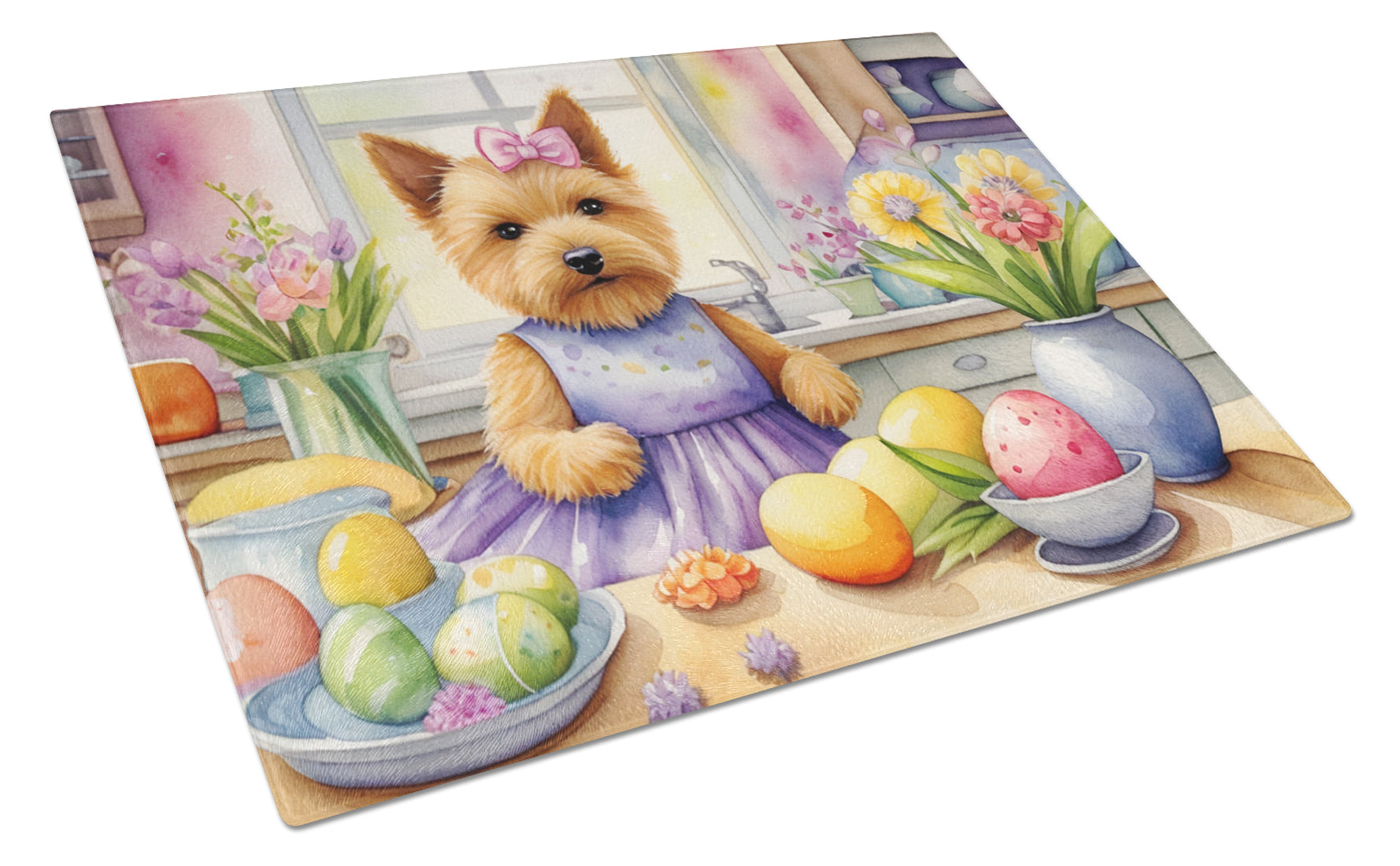 Buy this Decorating Easter Norwich Terrier Glass Cutting Board