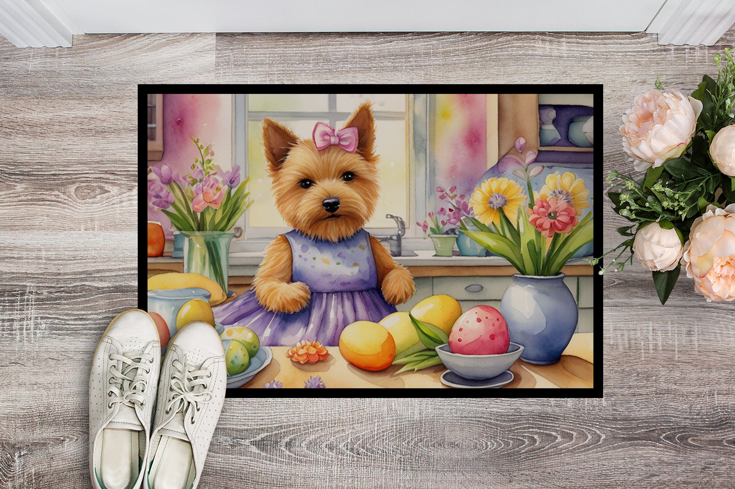 Decorating Easter Norwich Terrier Doormat