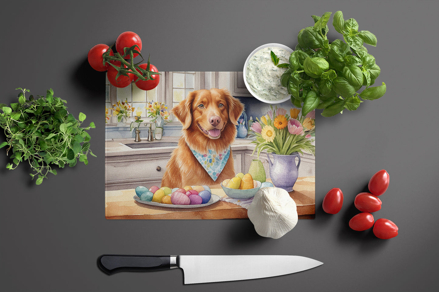 Decorating Easter Nova Scotia Duck Tolling Retriever Glass Cutting Board