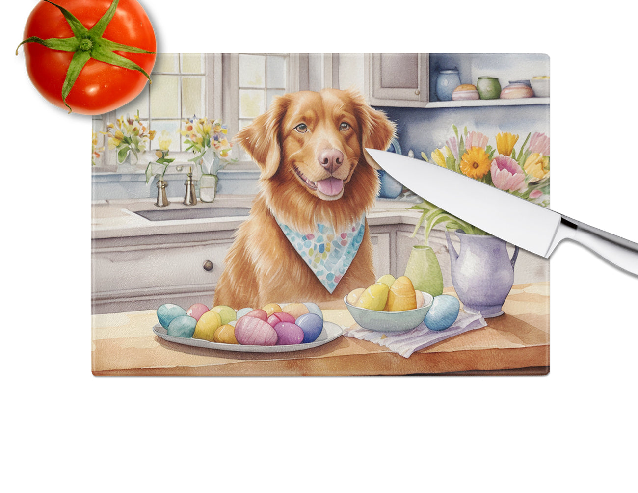 Decorating Easter Nova Scotia Duck Tolling Retriever Glass Cutting Board