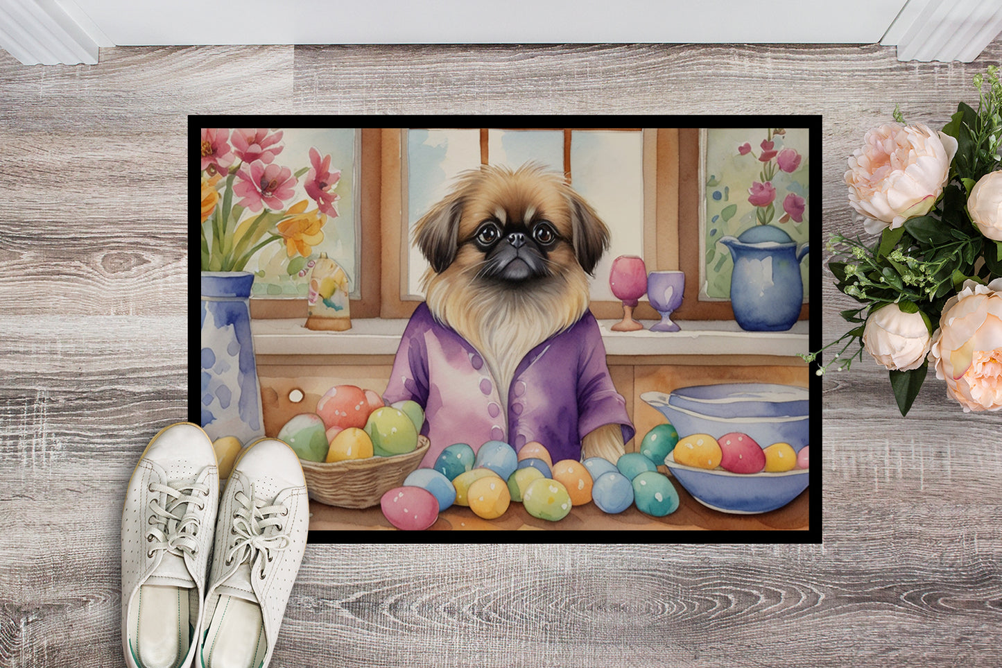 Decorating Easter Pekingese Doormat