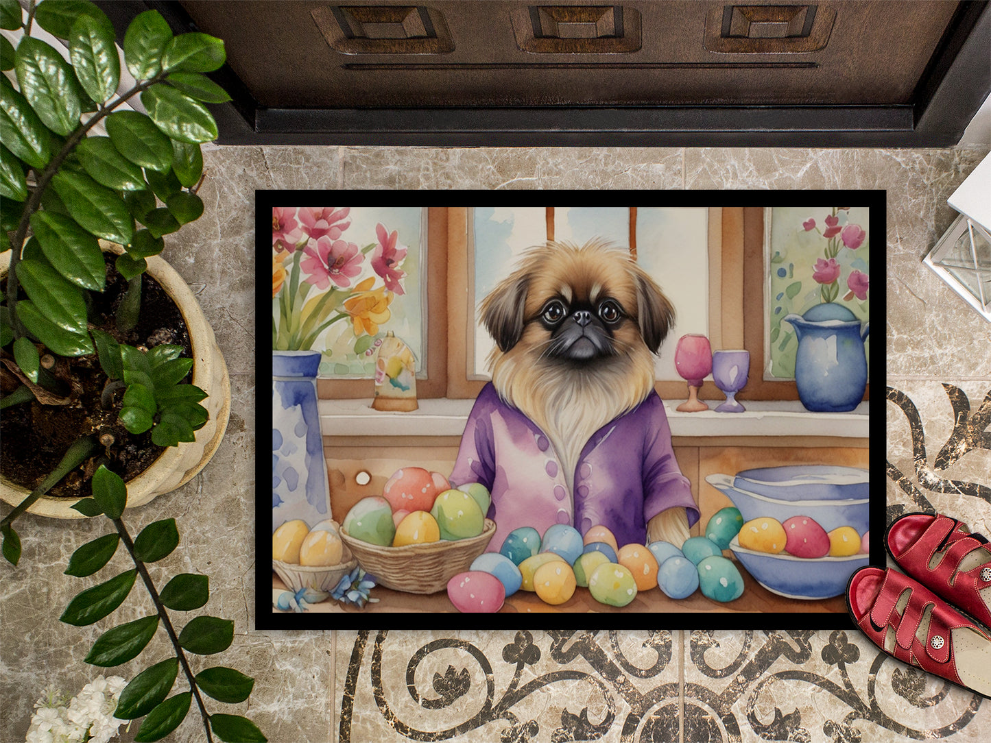 Decorating Easter Pekingese Doormat