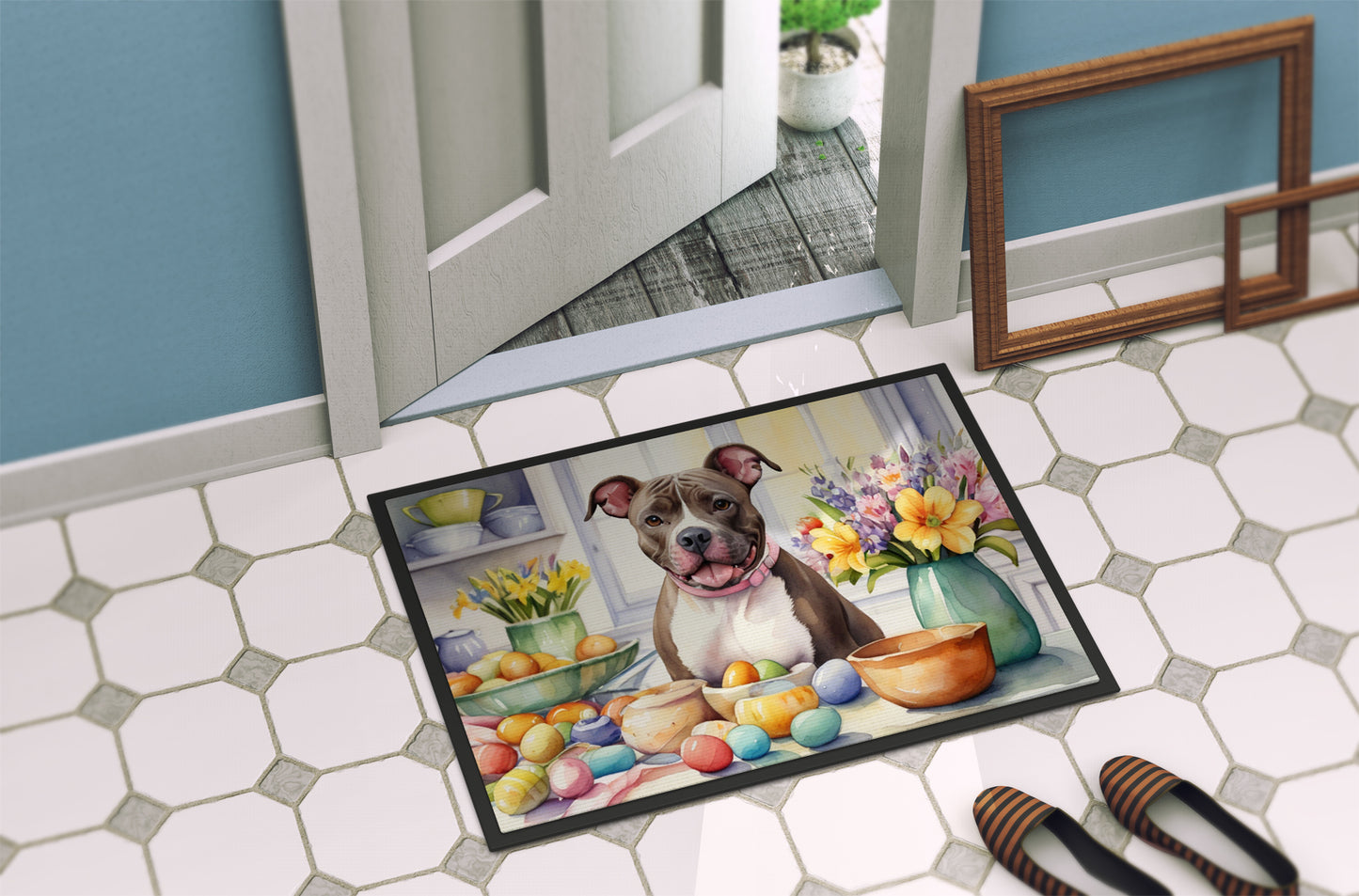 Decorating Easter Pit Bull Terrier Doormat