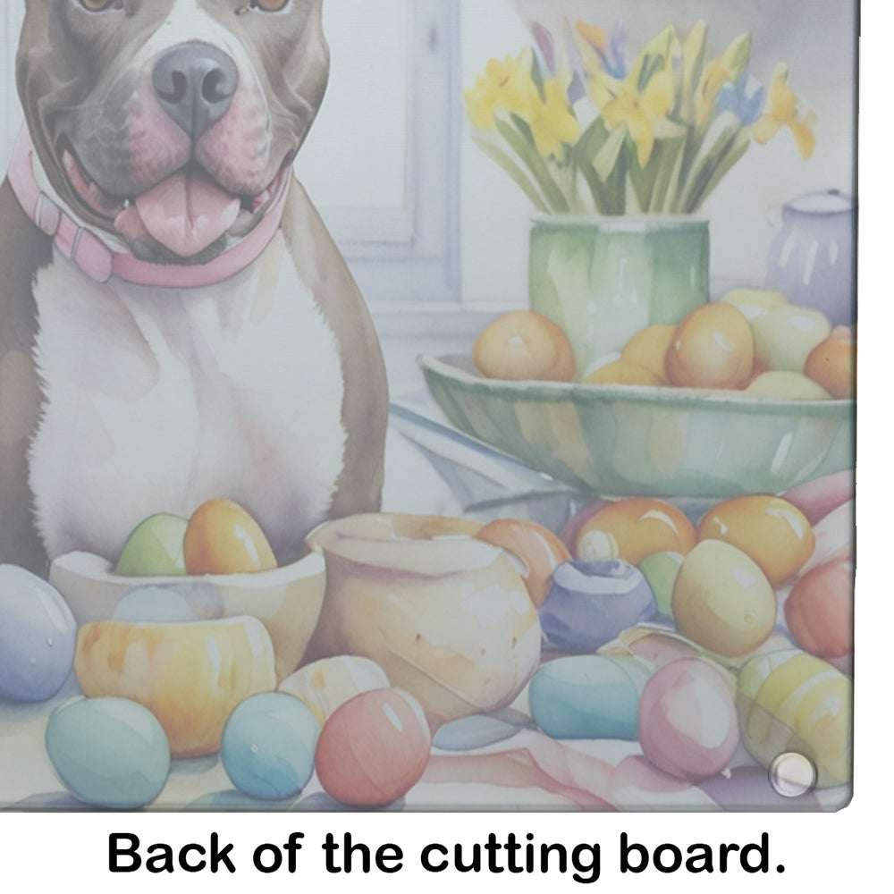 Decorating Easter Pit Bull Terrier Glass Cutting Board