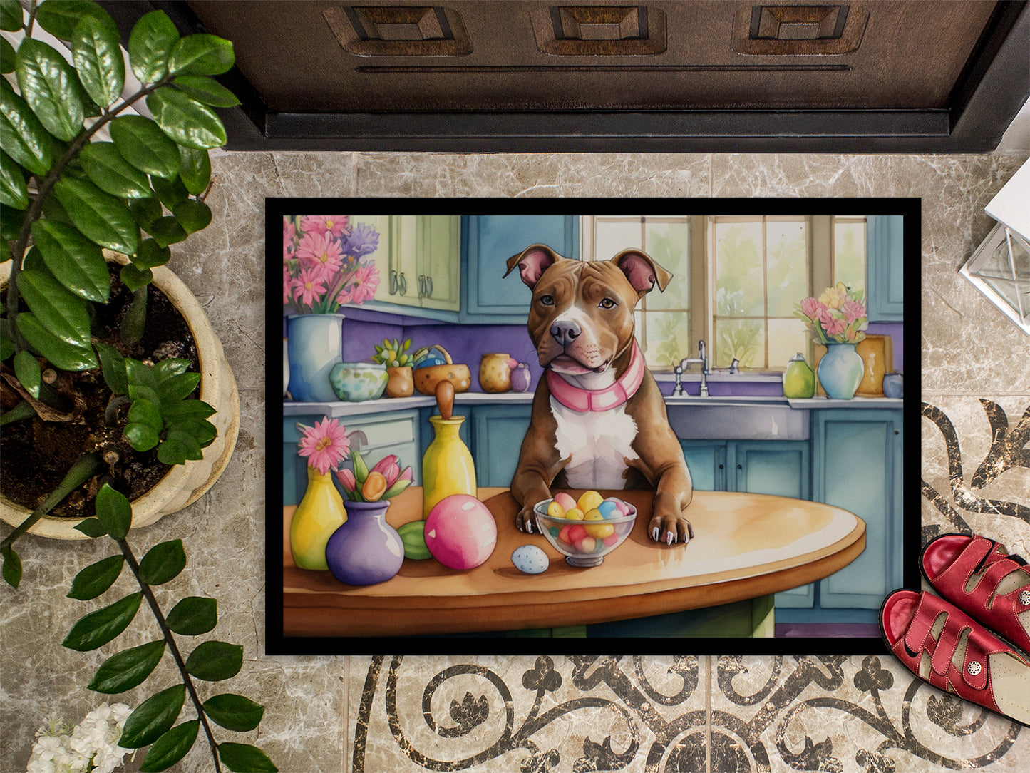 Decorating Easter Pit Bull Terrier Doormat