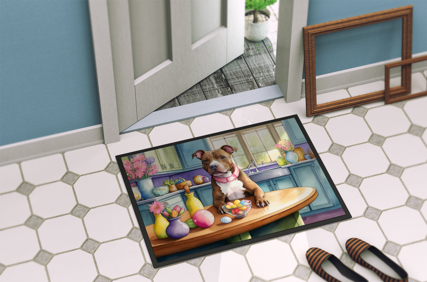 Decorating Easter Pit Bull Terrier Doormat