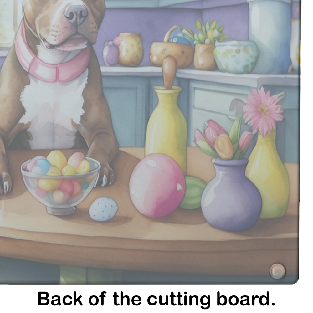 Decorating Easter Pit Bull Terrier Glass Cutting Board