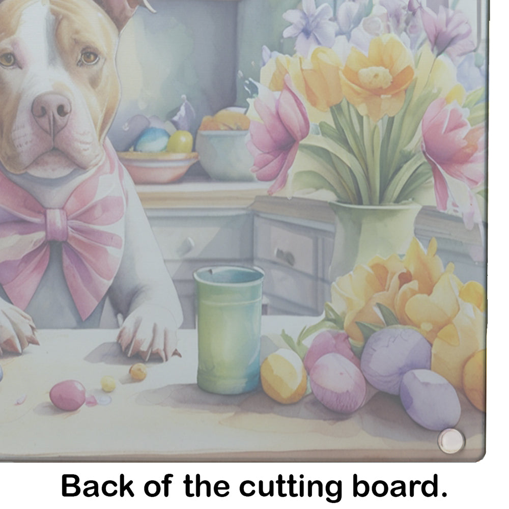 Decorating Easter Pit Bull Terrier Glass Cutting Board