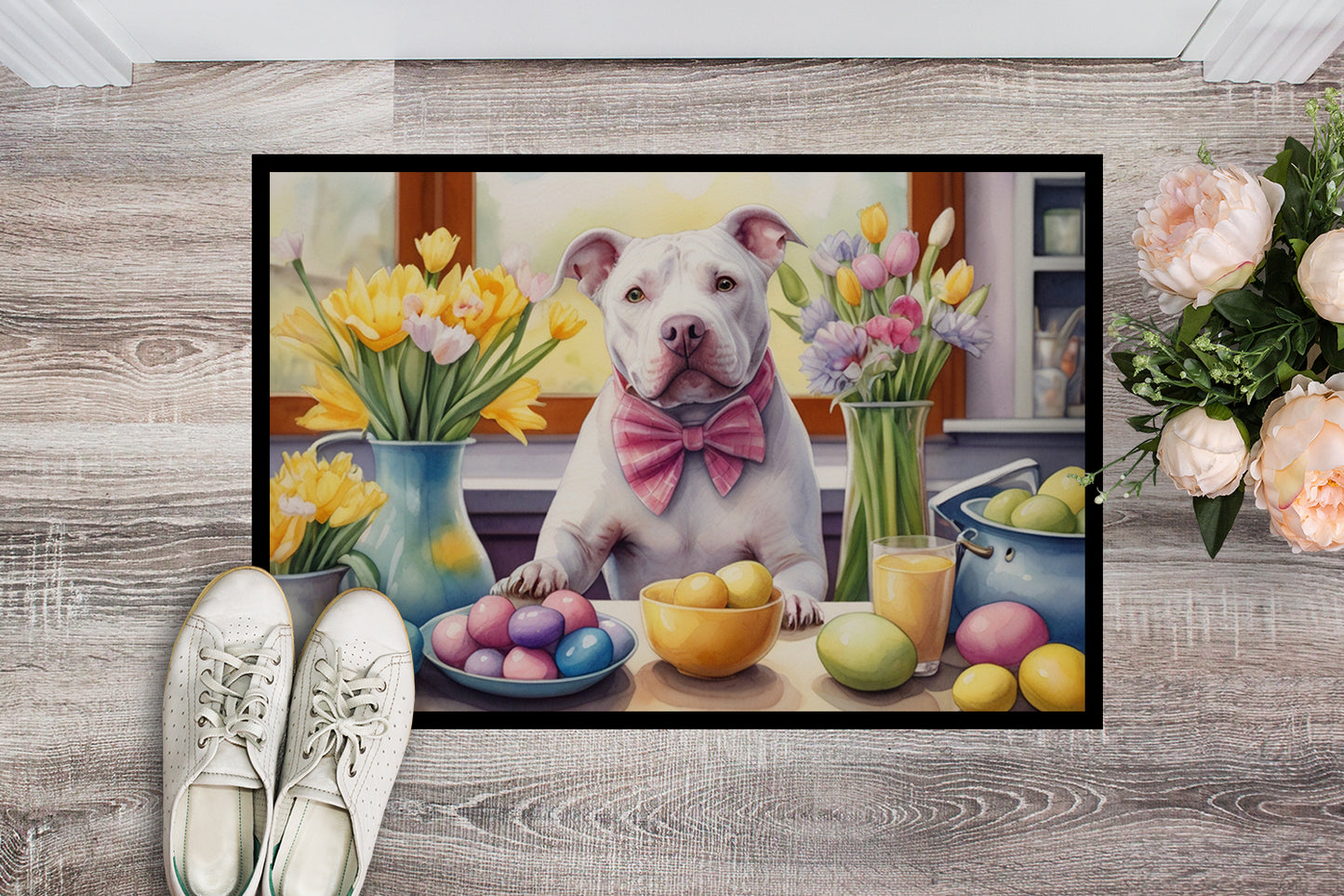 Decorating Easter Pit Bull Terrier Doormat