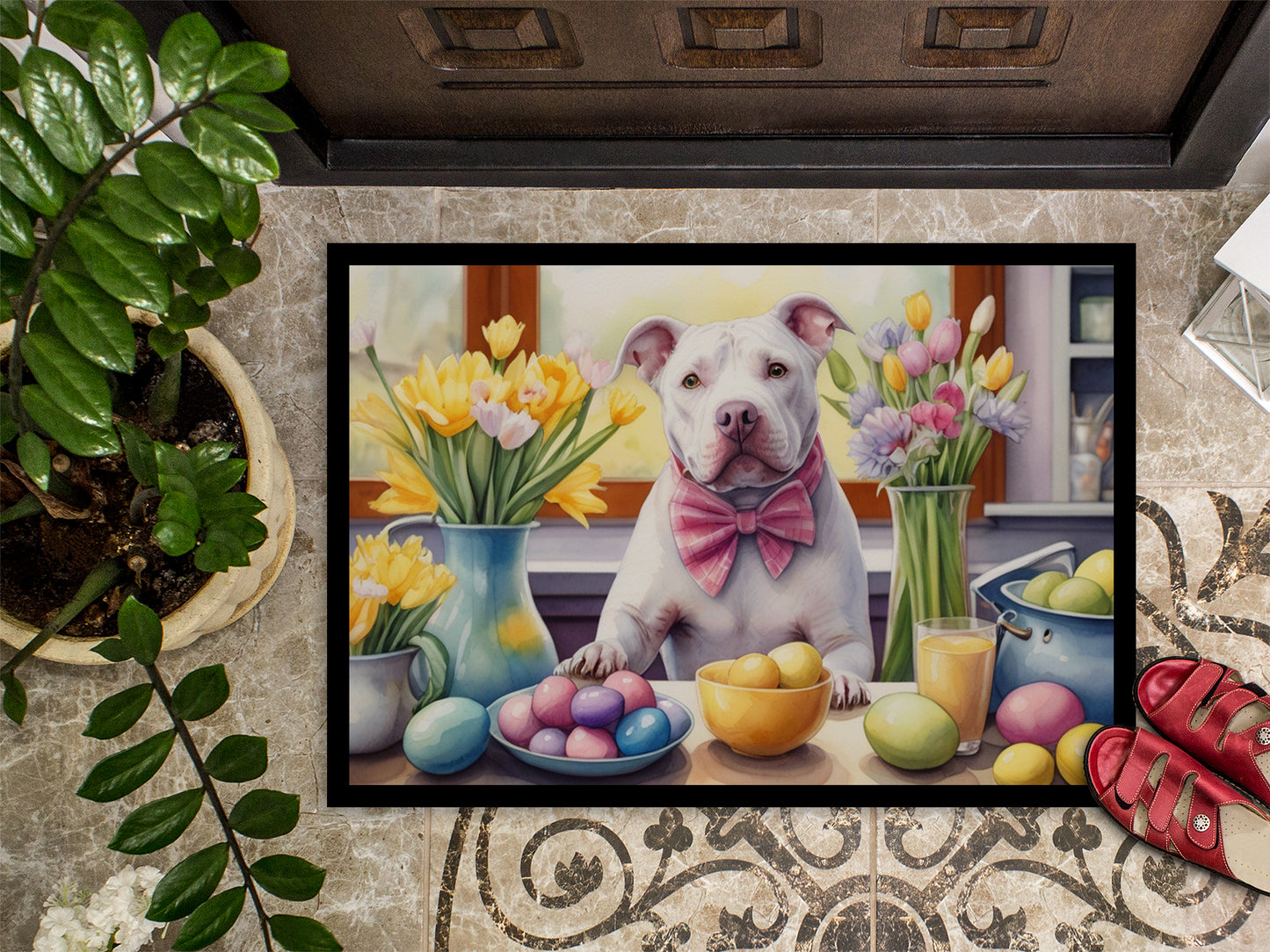 Decorating Easter Pit Bull Terrier Doormat