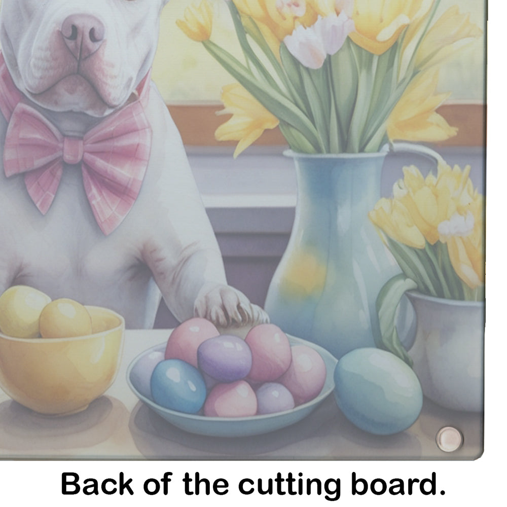 Decorating Easter Pit Bull Terrier Glass Cutting Board