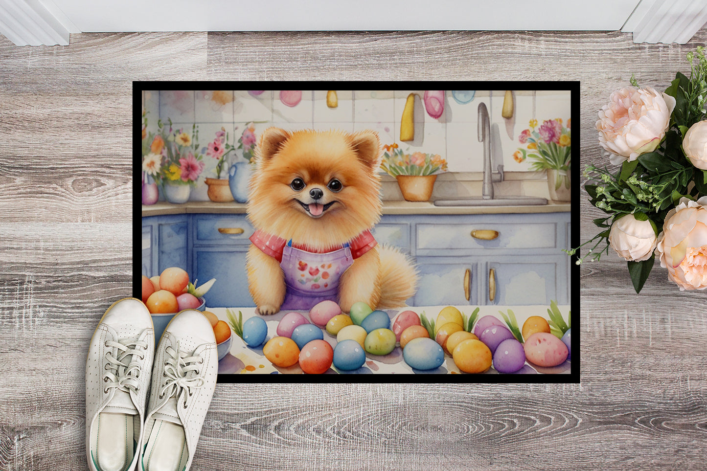 Decorating Easter Pomeranian Doormat