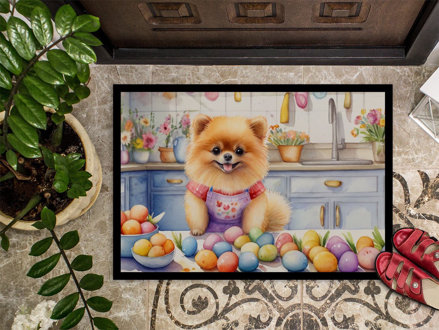 Decorating Easter Pomeranian Doormat