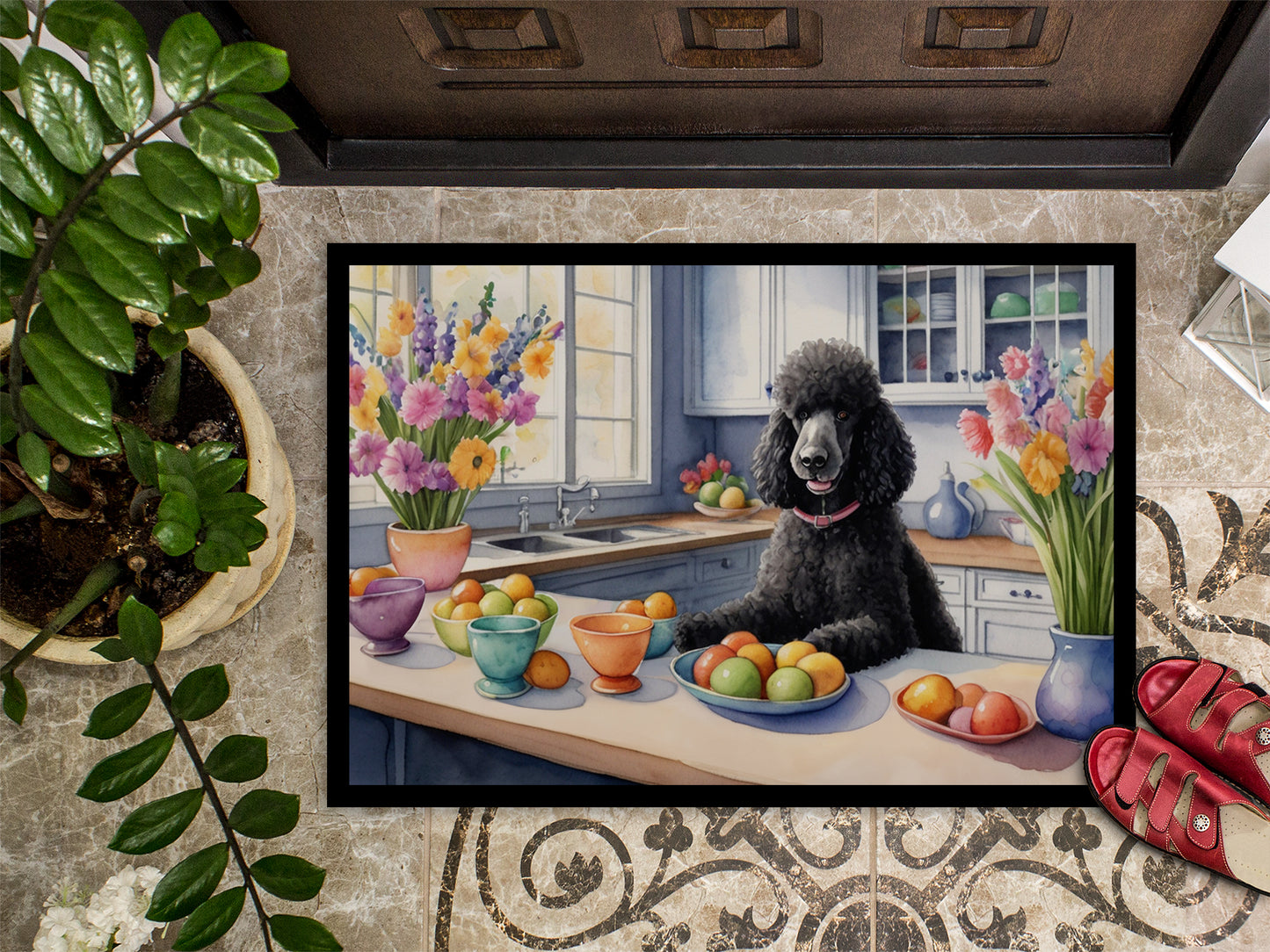 Decorating Easter Black Poodle Doormat