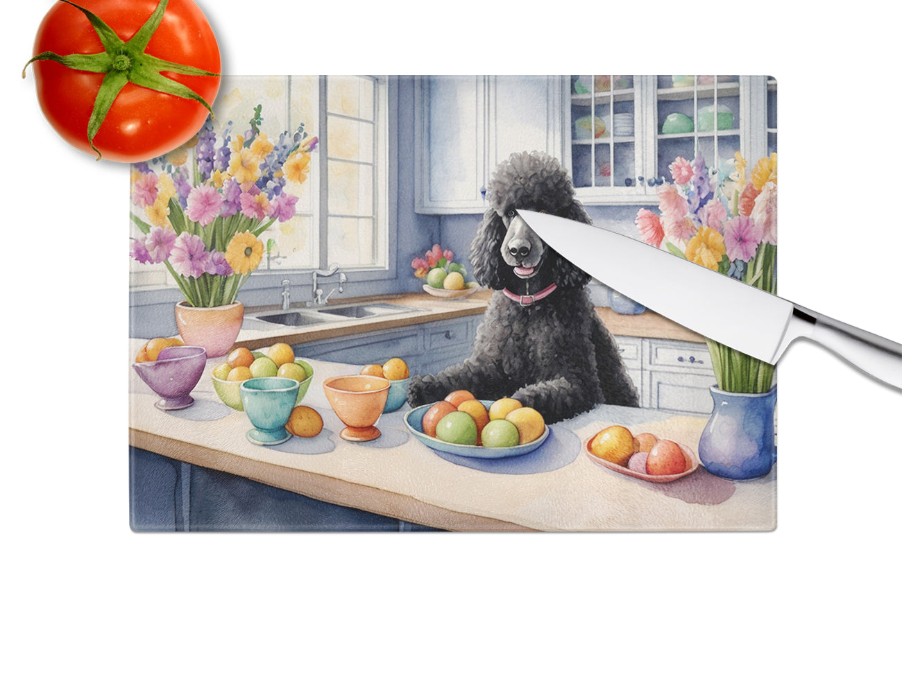 Decorating Easter Black Poodle Glass Cutting Board