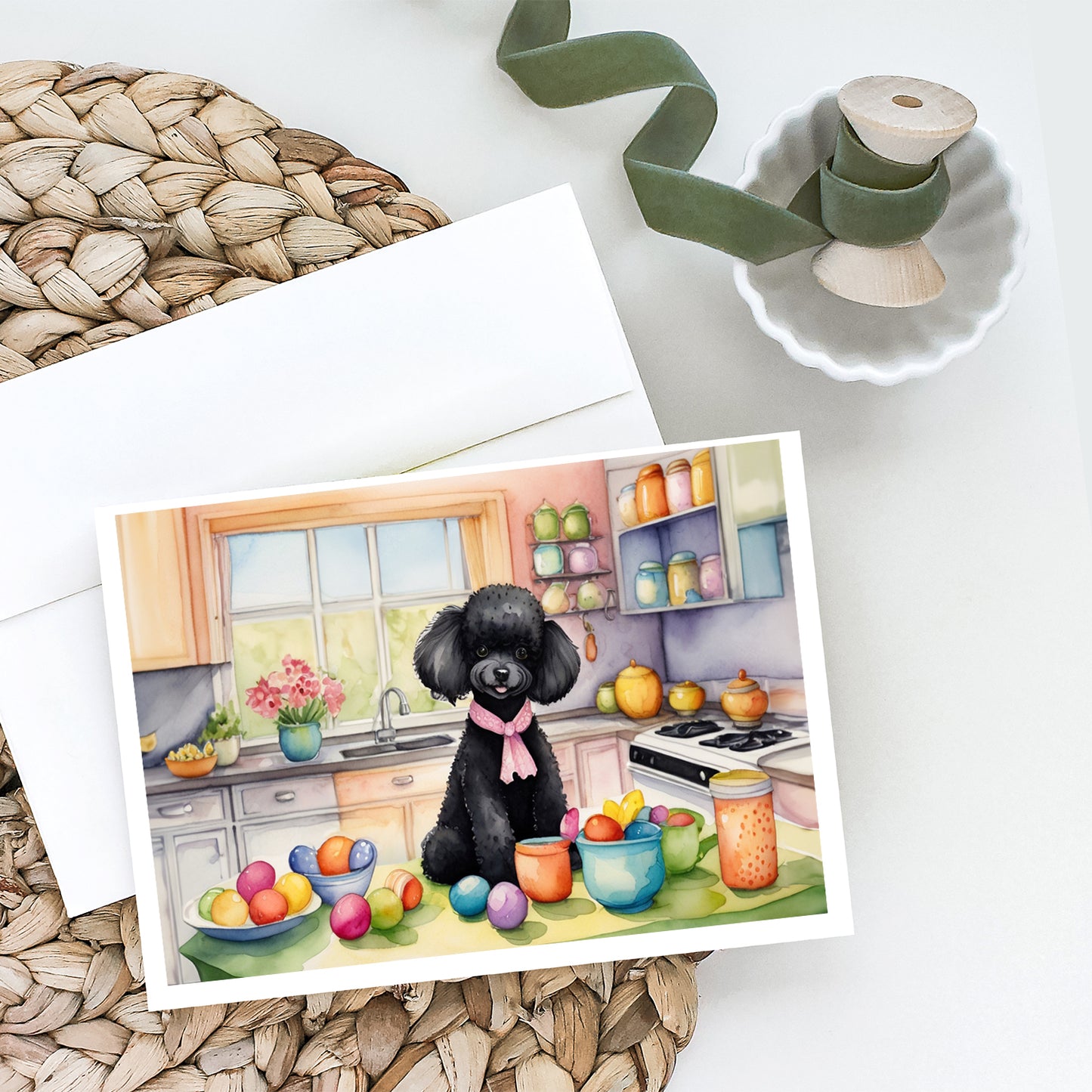 Decorating Easter Black Poodle Greeting Cards Pack of 8