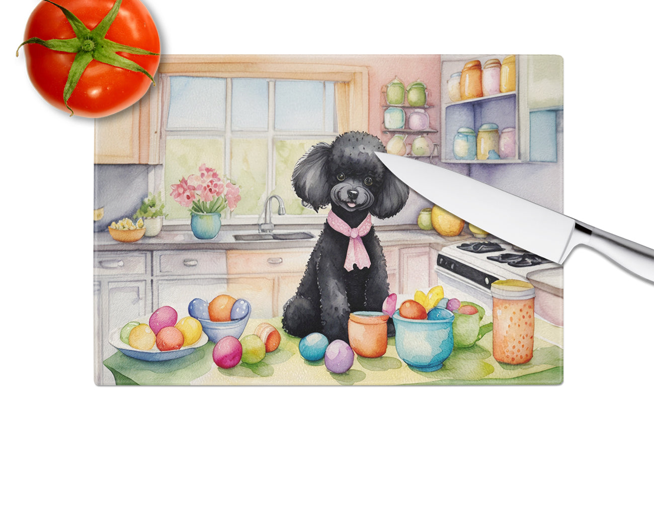 Decorating Easter Black Poodle Glass Cutting Board