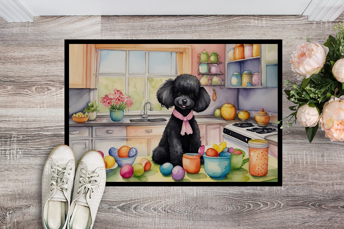 Decorating Easter Black Poodle Doormat