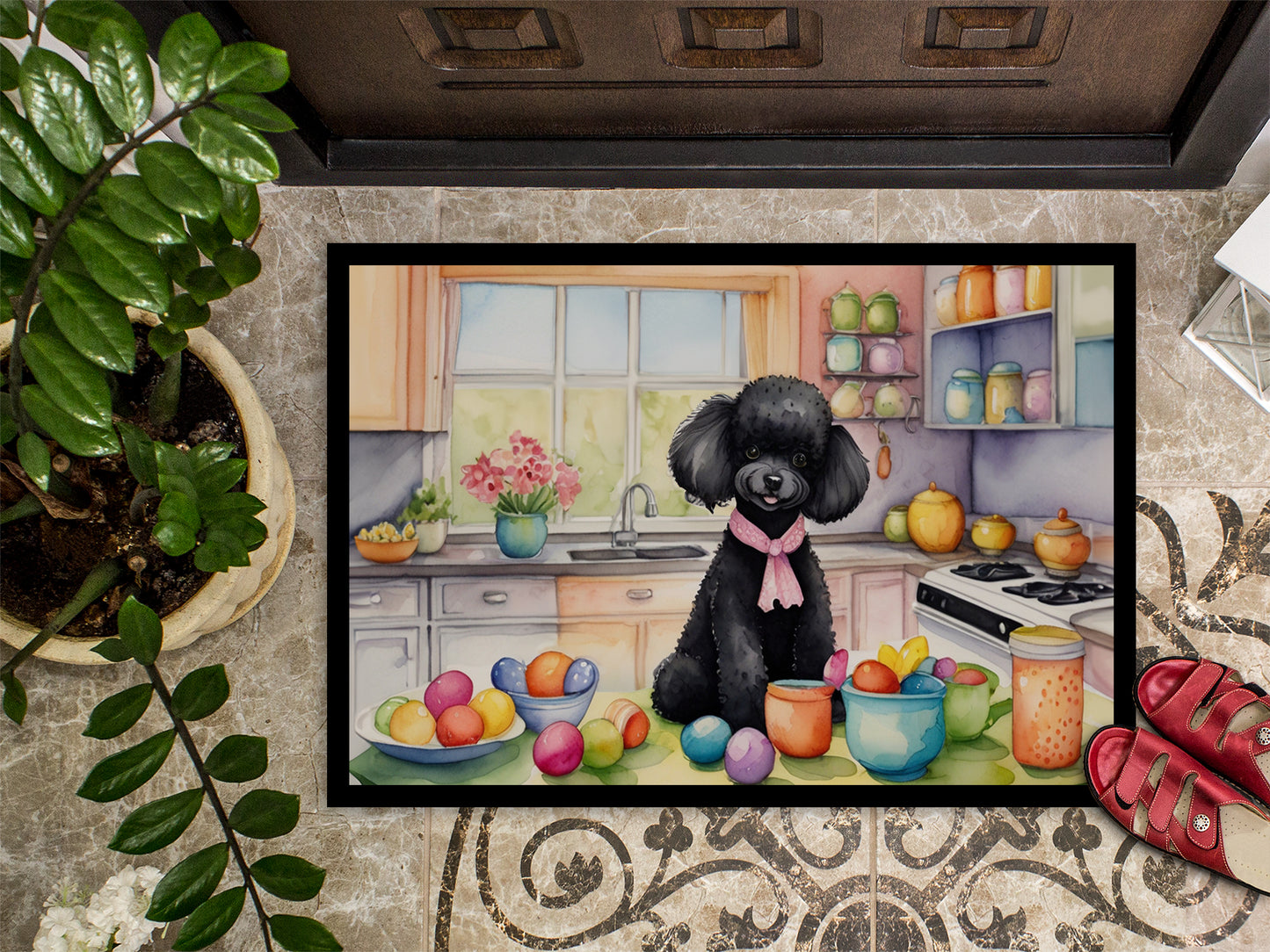 Decorating Easter Black Poodle Doormat