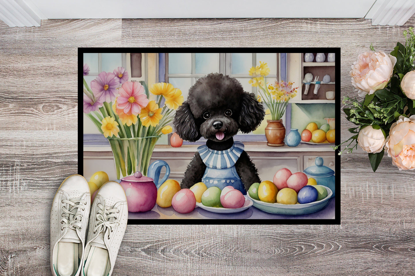 Decorating Easter Black Poodle Doormat